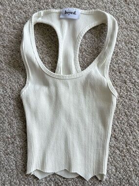 Ribbed Racerback Tank Top in Cream